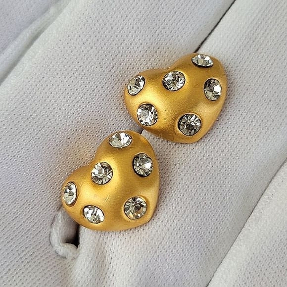 𝅺Earrings Gold Tone Crystal Heart Earrings #0023